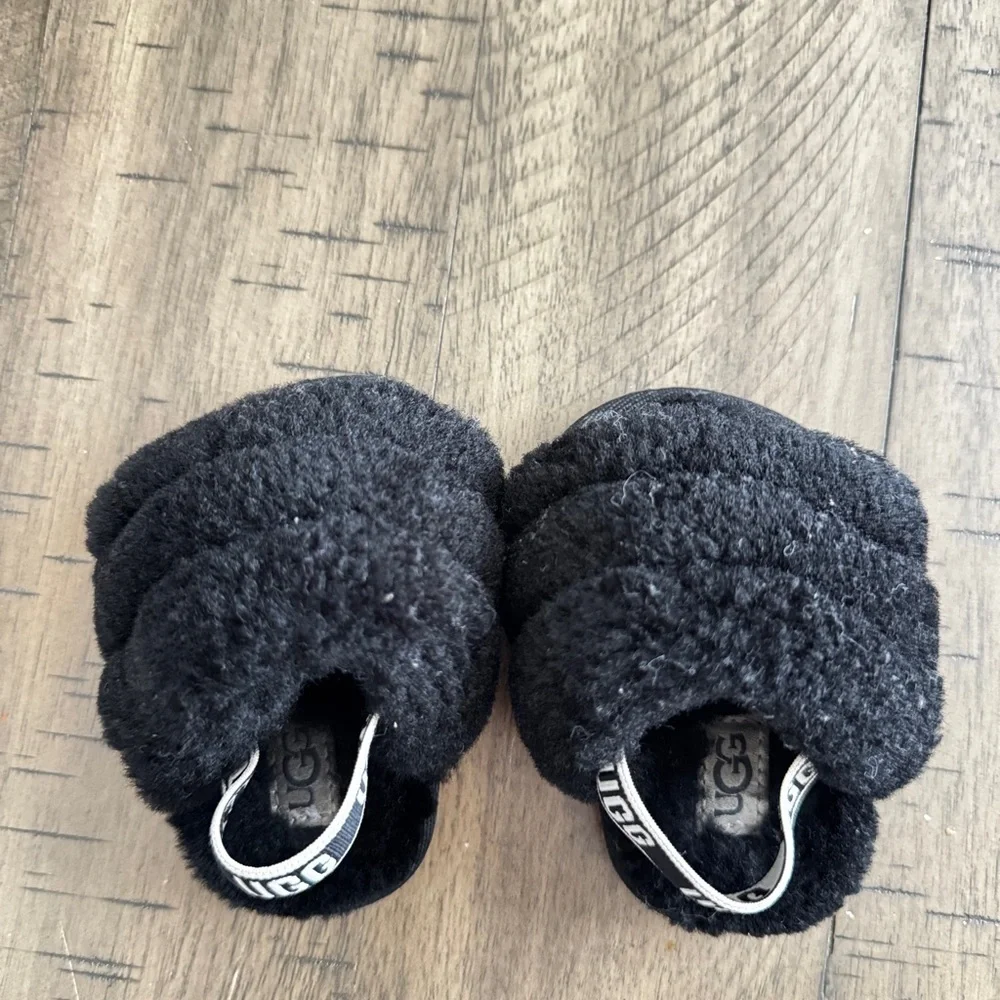 UGG Baby Black Fuzzy Slippers